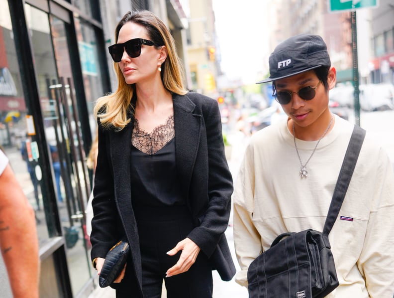 NEW YORK, NEW YORK - AUGUST 16: Angelina Jolie and Pax Pitt-Jolie are seen on August 16, 2023 in New York City. (Photo by Gotham/GC Images)