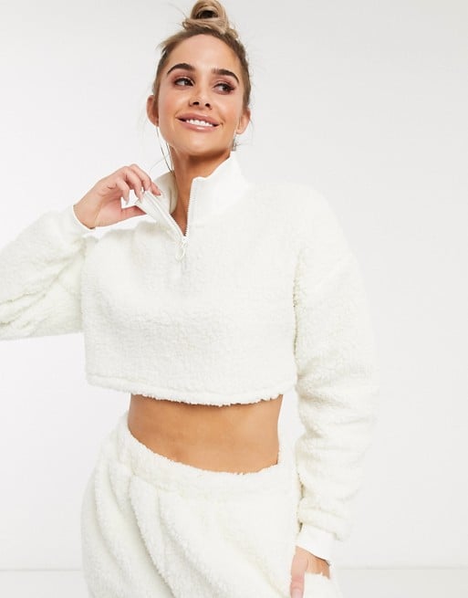 ASOS DESIGN lounge funnel neck zip up cuddle fleece twosie set