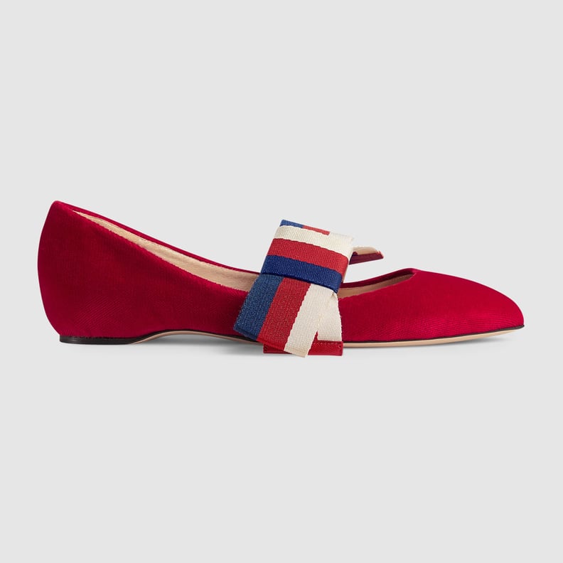 Gucci Velvet Sylvie Bow Ballet Flats