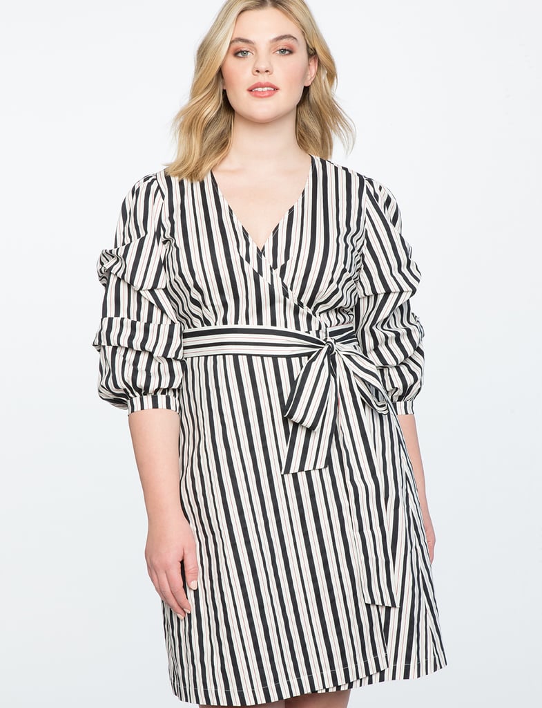 Eloquii Printed Tucked Puff Sleeve Wrap Dress