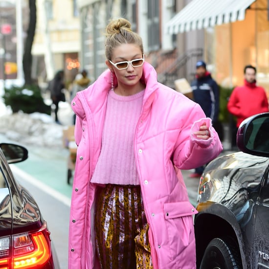 Gigi Hadid Wearing Long Pink Coat