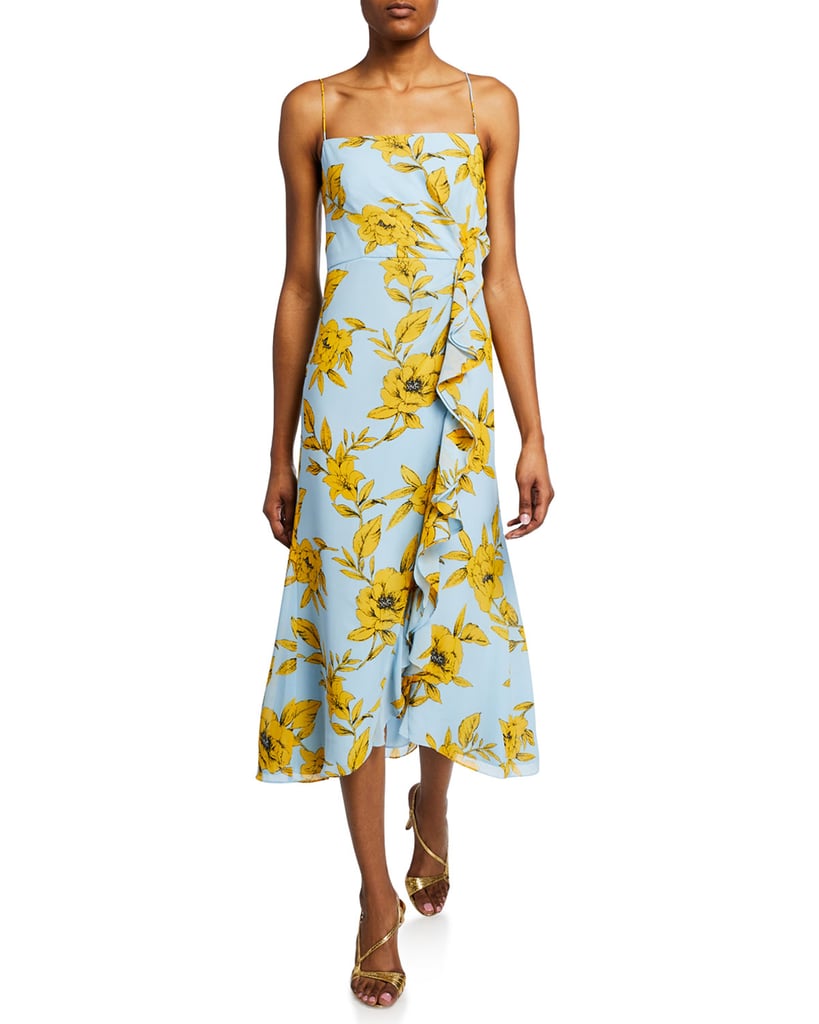 Jay Godfrey Rita Floral-Print Square-Neck Spaghetti-Strap Ruffle Midi Dress