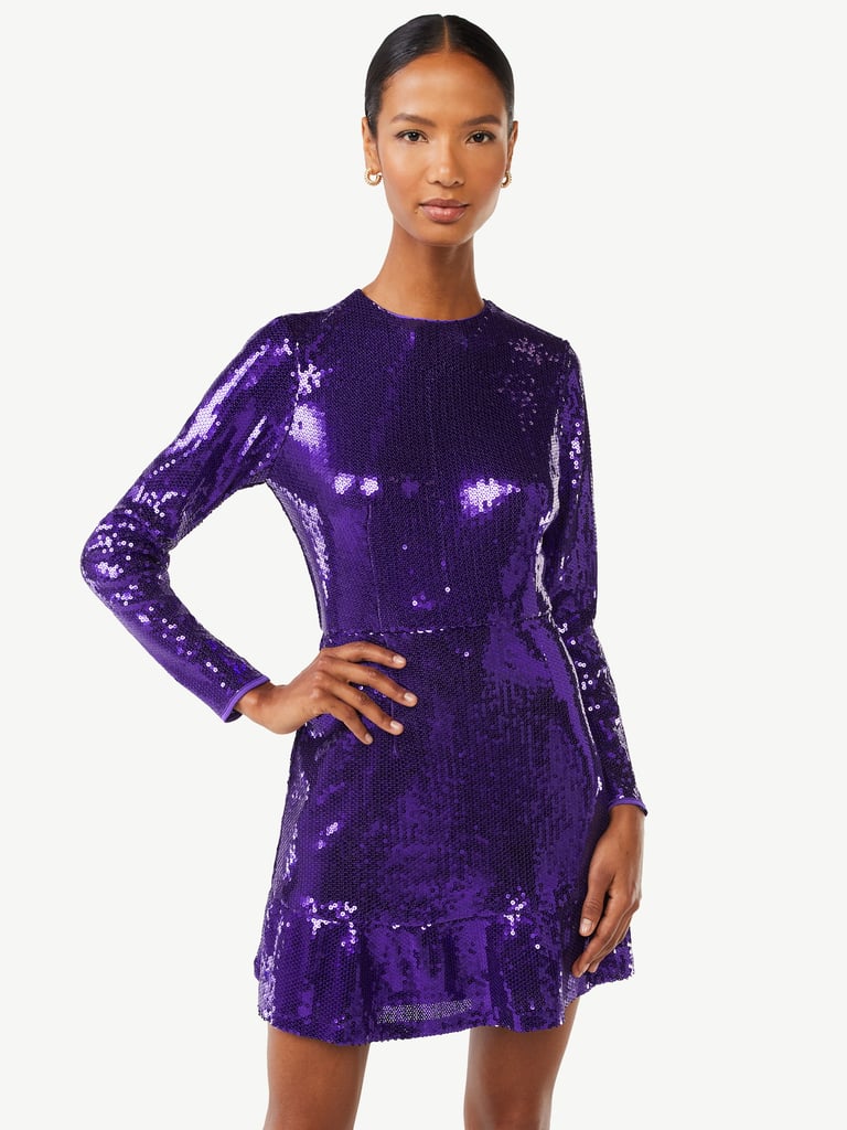 Scoop Women's Sequin Mini Dress with Ruffled Hem