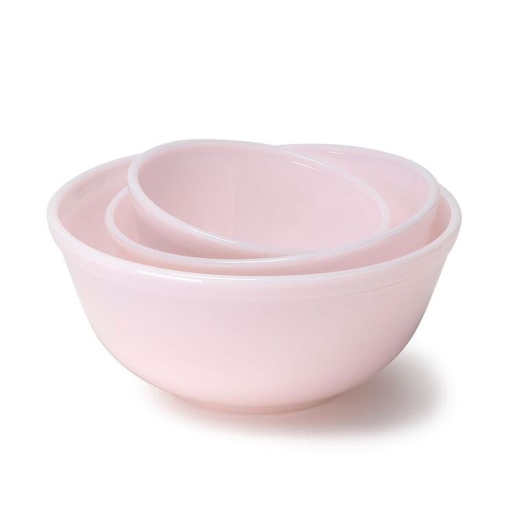 3 Piece Pink Glass Mixing Bowl Set ($65)