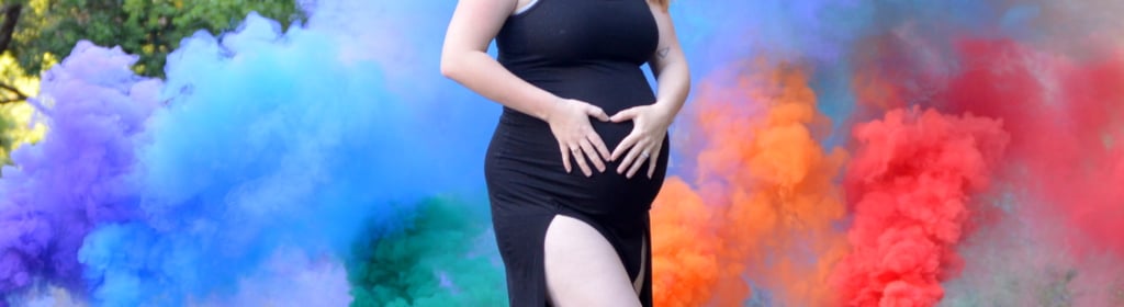 Smoke Grenade Rainbow Baby Maternity Photos