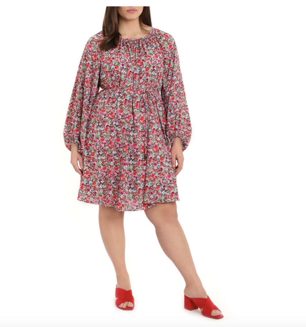 Maggy London Floral Long Sleeve Crepe Georgette Shift Dress ($158)