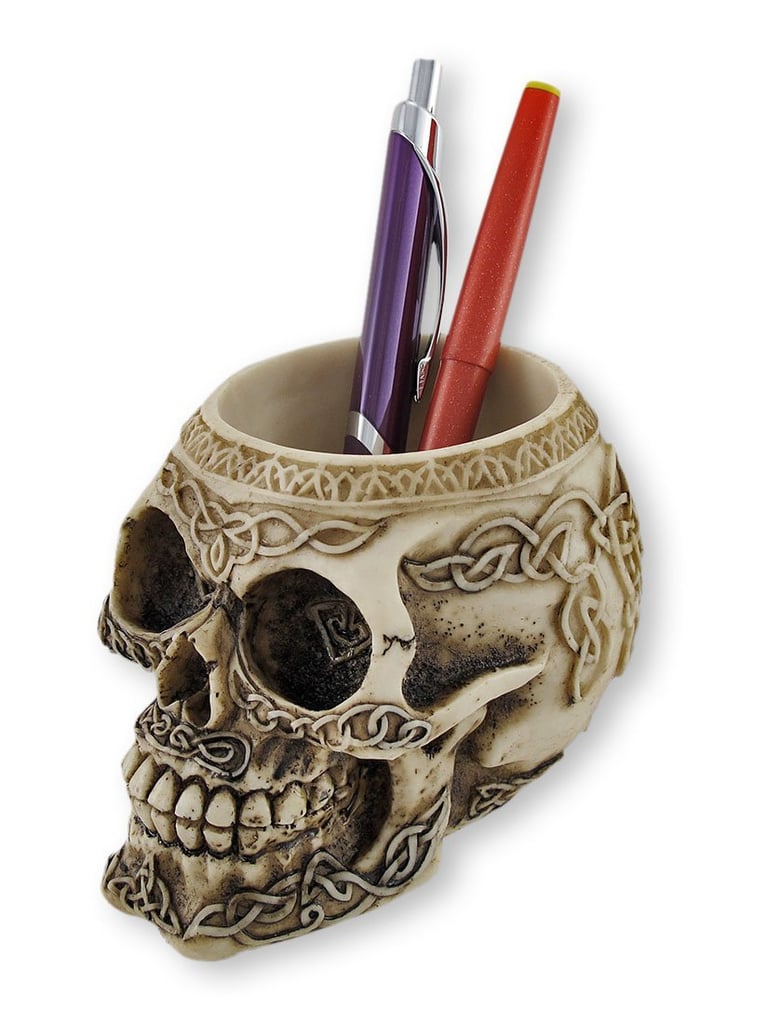 Celtic Knot Skull Pen Holder ($14)