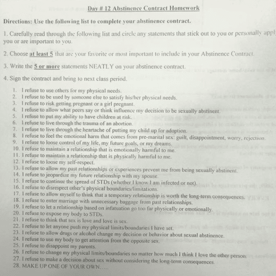 High School Gives Out Abstinence-Only Contracts