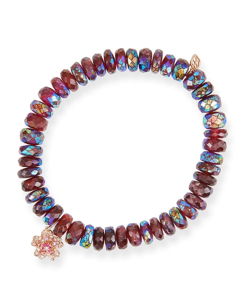 Sydney Evan Rhodolite Garnet Bead Bracelet With 14k Rose Gold Sakura Charm