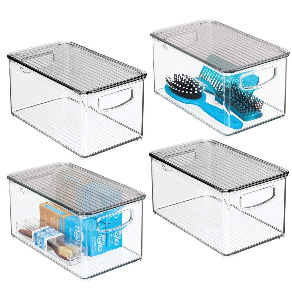MDesign Plastic Stackable Bathroom Storage Organizer with Drawer