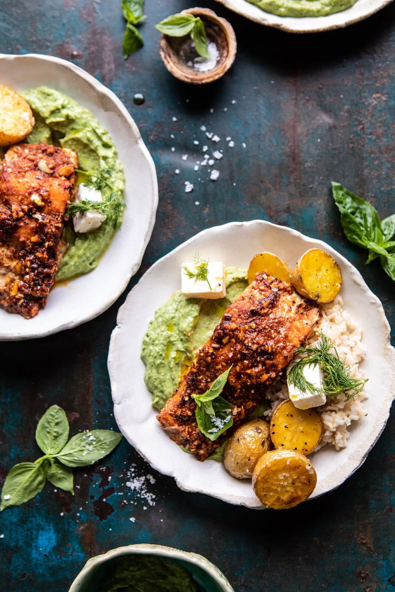 Blackened Salmon Bowl With Potatoes and Avocado Goddess Sauce