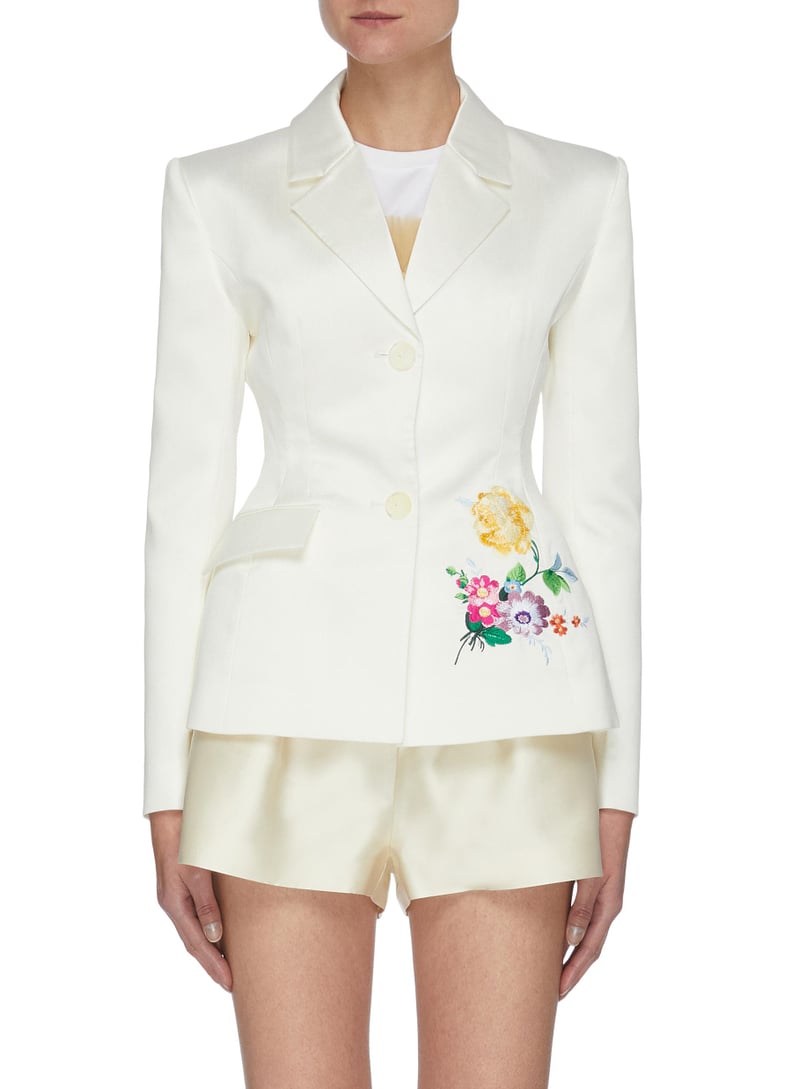 Ming Ma Floral Embroidery Single Breast Blazer