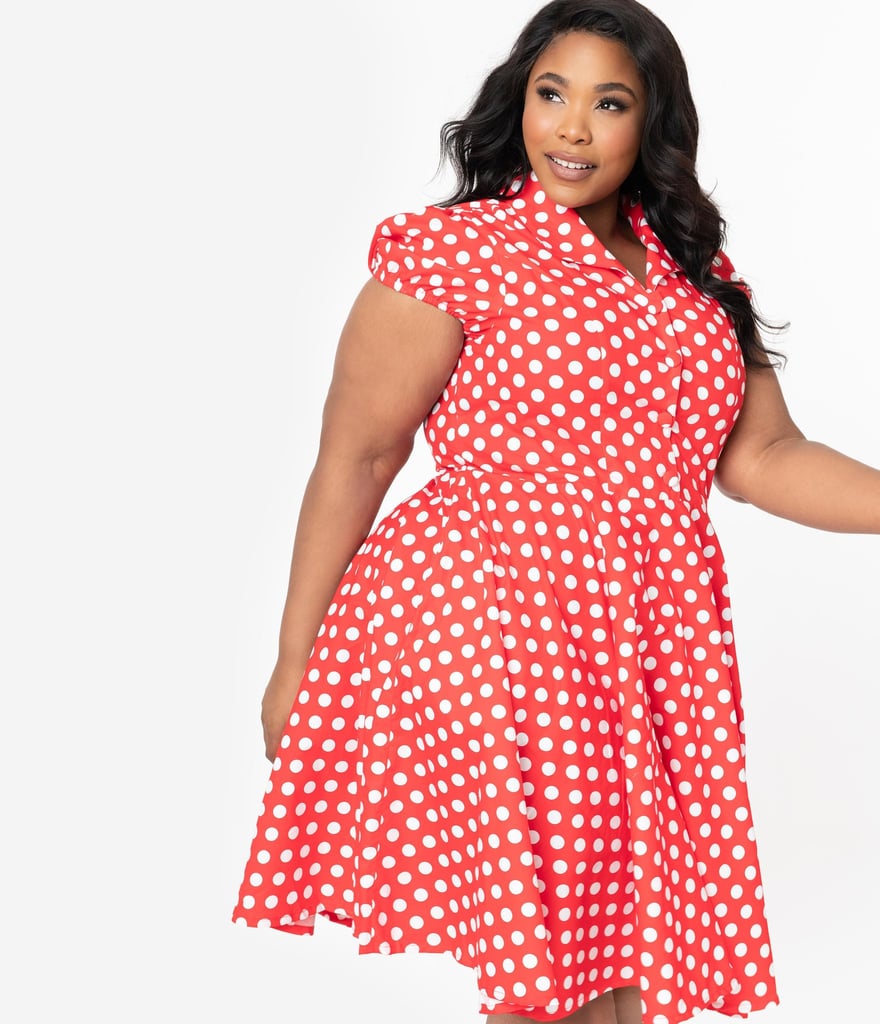 Plus Size 1950s Red and White Polka Dot Mona Swing Dress