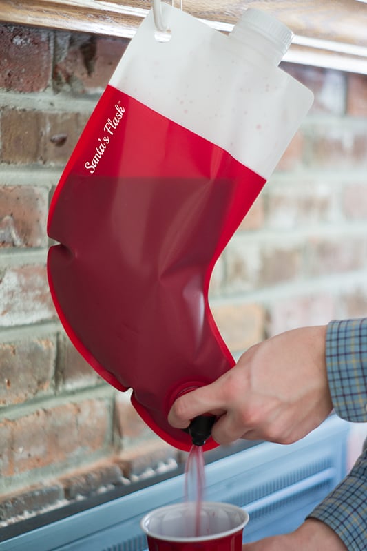 This Santa's Stocking Flask Bag Holds 3 Bottles of Wine