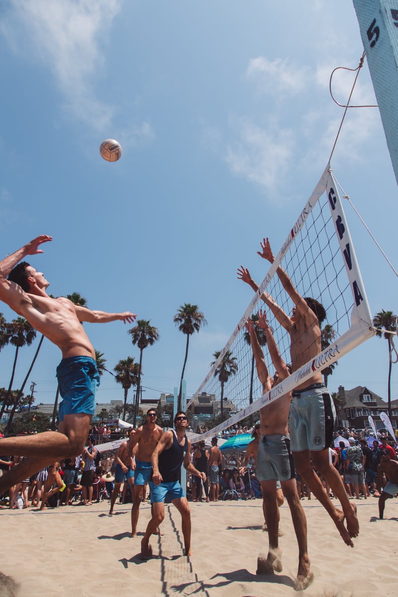 Play beach volleyball with friends.