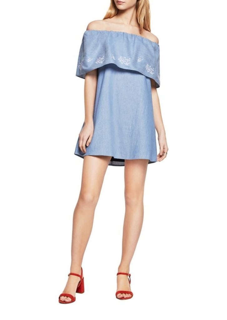 BCBGeneration Embroidered Off-the-Shoulder Chambray Dress
