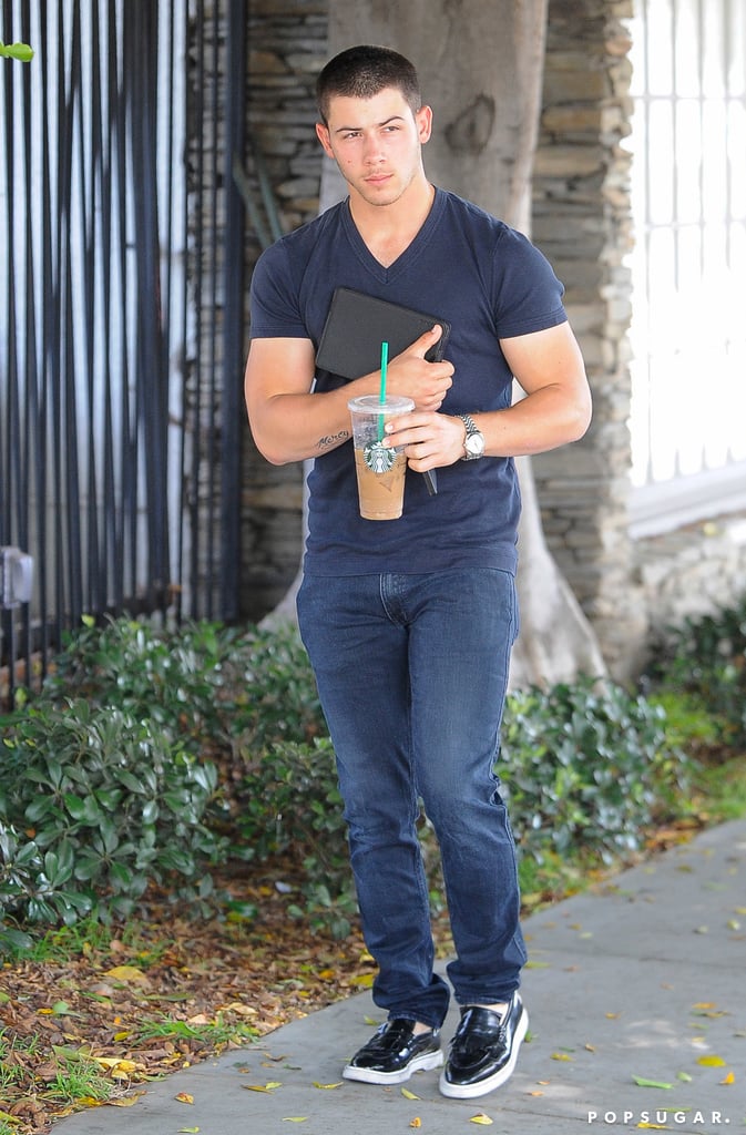 Nick Jonas made a coffee run in LA on Saturday and, in the process, showed off his growing arms.