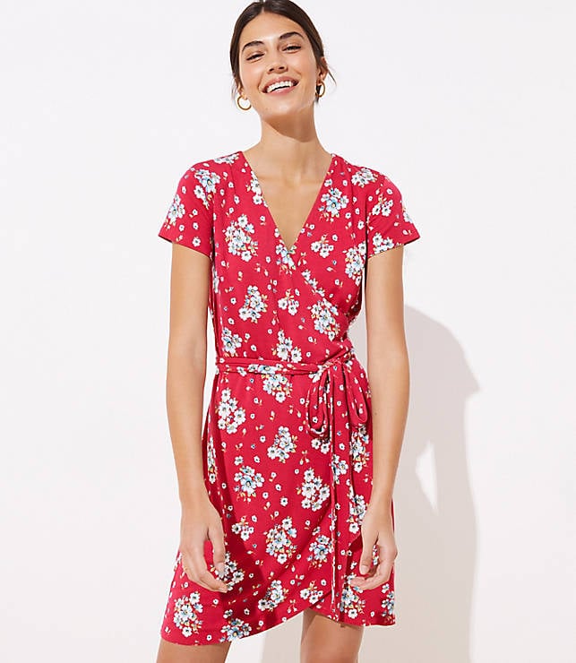 Loft floral ruffle top split neck dress