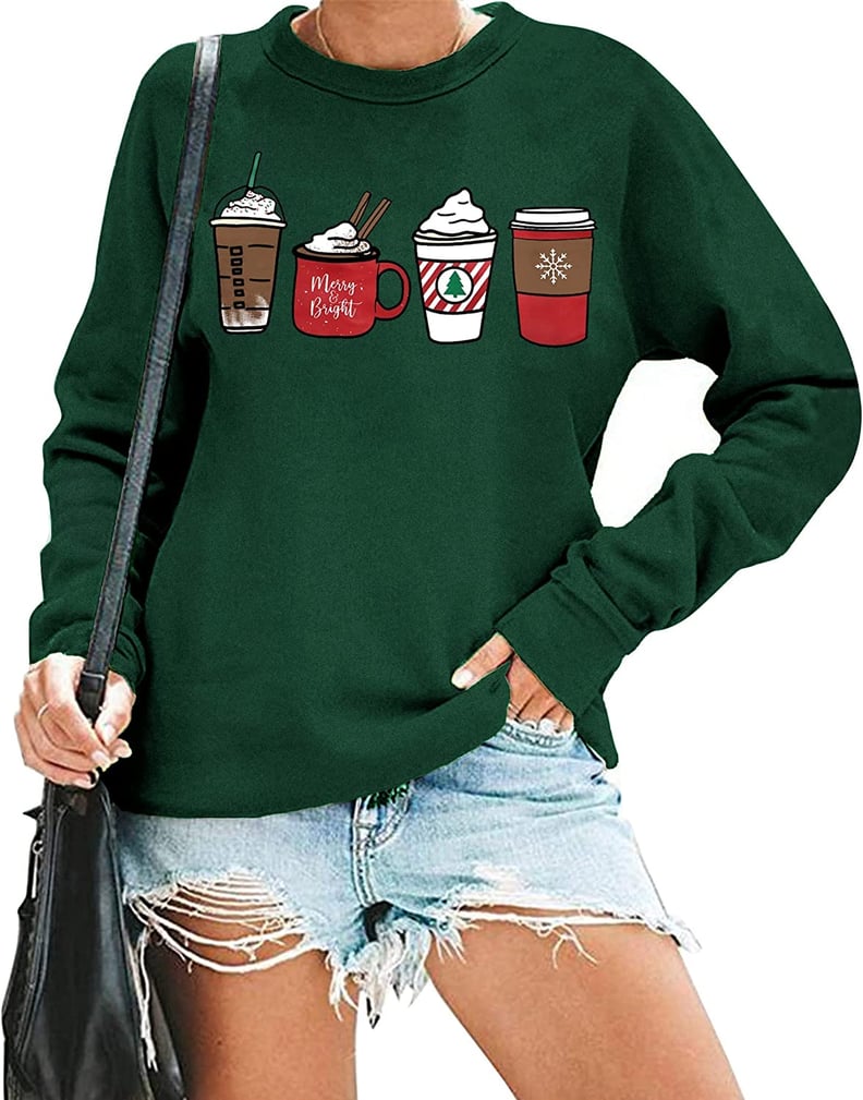 For Coffee Lovers: Merry and Bright Christmas Sweatshirt
