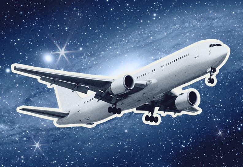 conceptual artwork of a plane backdropped by space
