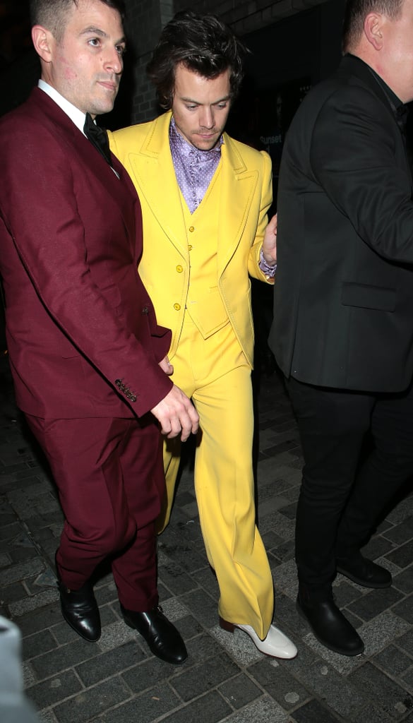 Harry Styles Yellow Marc Jacobs Suit At The Brit Awards Popsugar Fashion