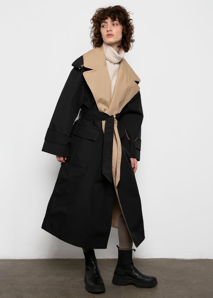 Ganni Two Tone Trench Coat in Black & Beige | Winter Coat and Jacket ...