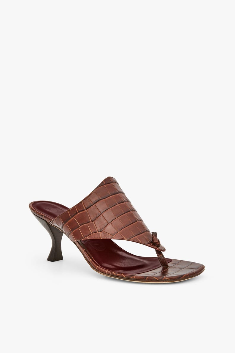 Staud Keith Sandal in Brown Croc Embossed