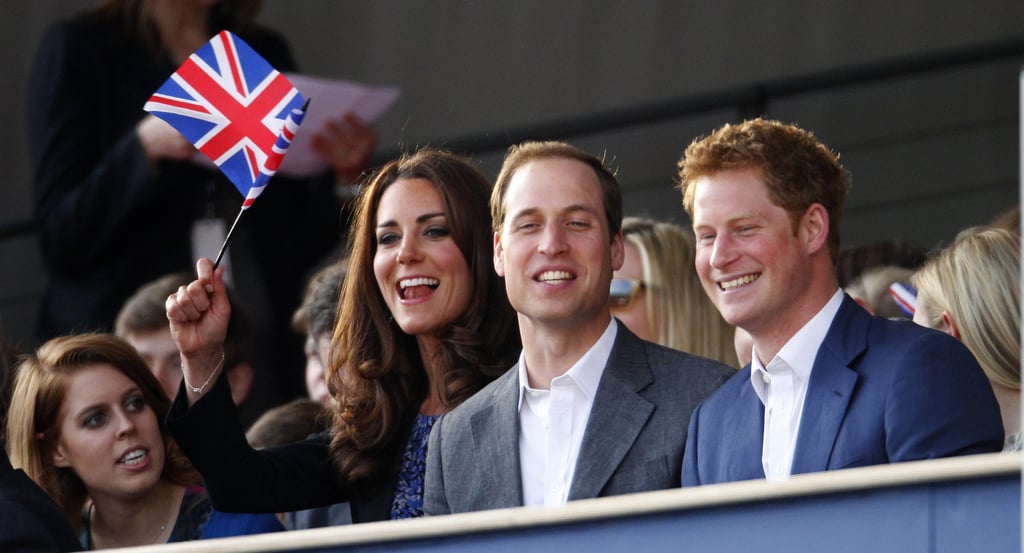 Kate Middleton and Prince William cheered during the Diamond Jubilee Concert in London with Prince Harry and Princess Beatrice in June 2012.