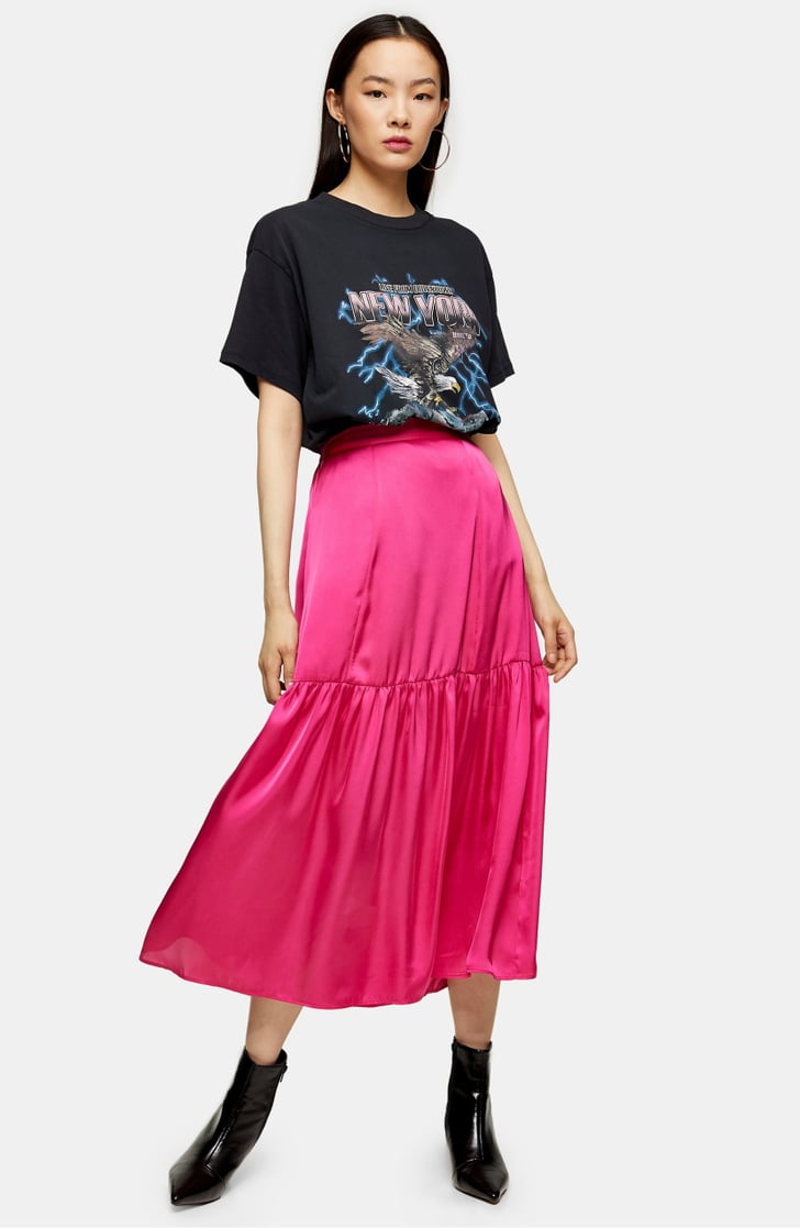 Topshop Satin Tiered Midi Skirt