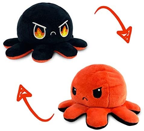 TeeTurtle Reversible Octopus Plushie in Angry Red and Rage Black
