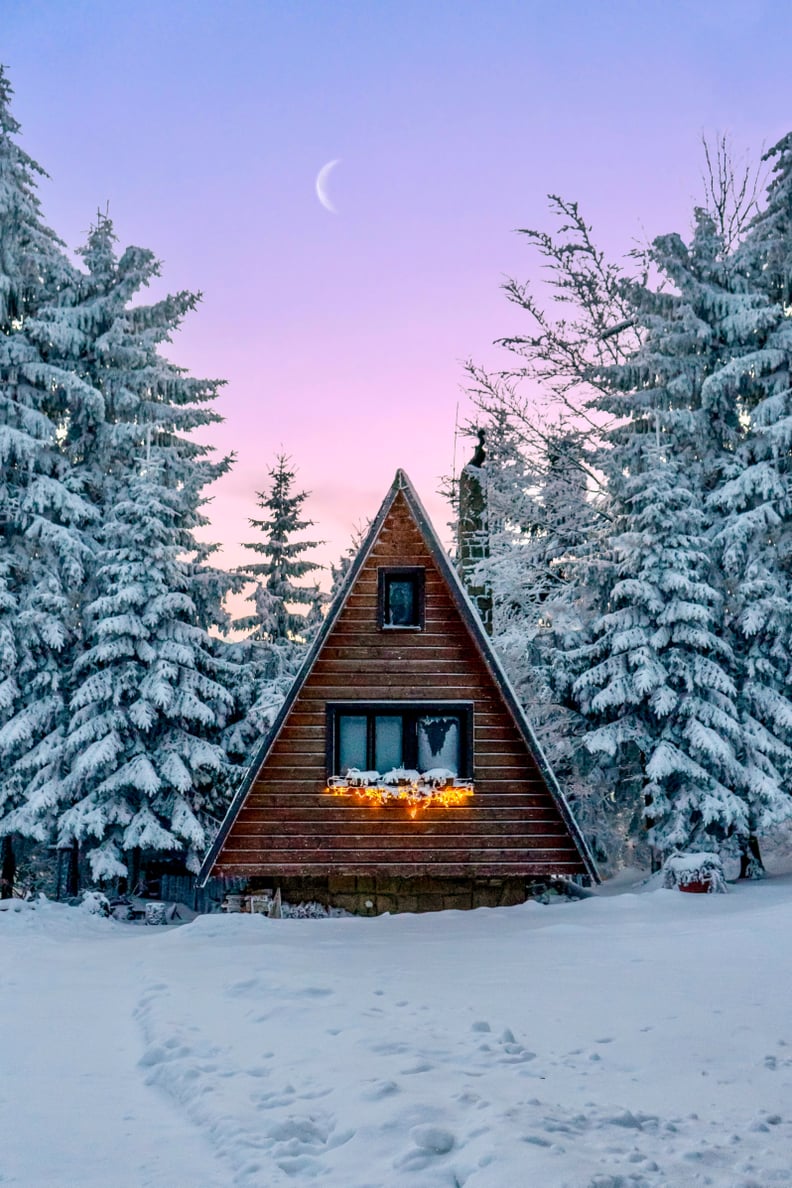 snowy cabin wallpaper