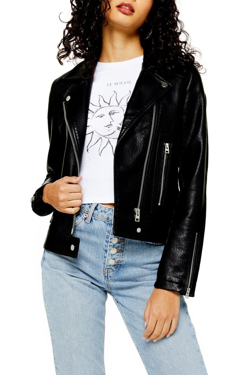 Topshop Teddy Faux Leather Biker Jacket