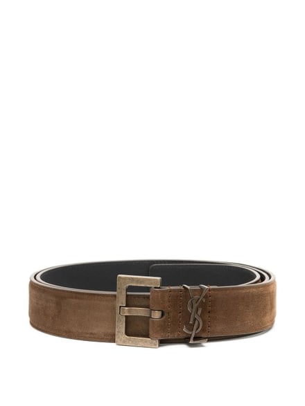 An Essential Belt: Saint Laurent Logo Leather Belt Land Brown