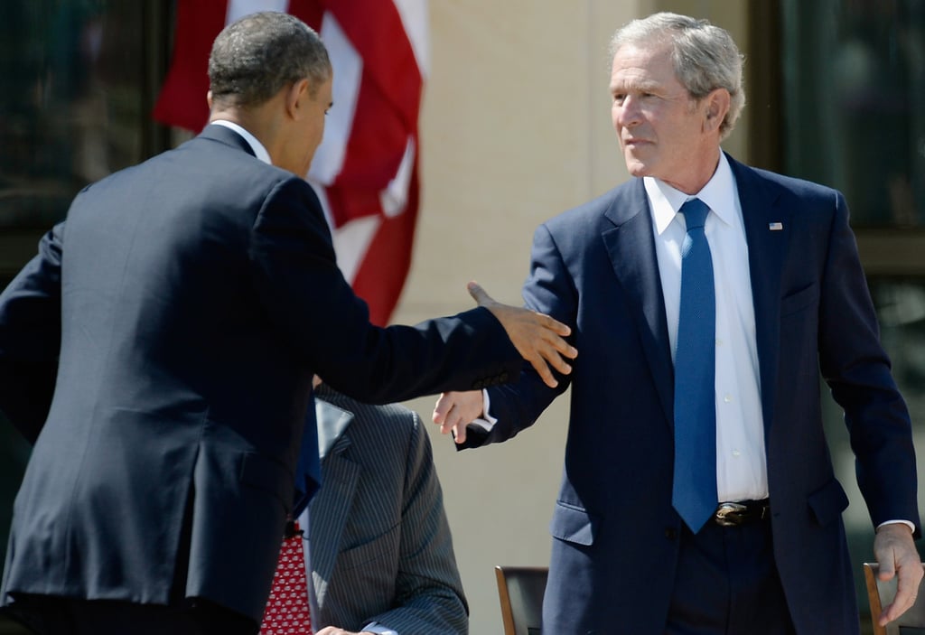 Practicing their handshake in 2013