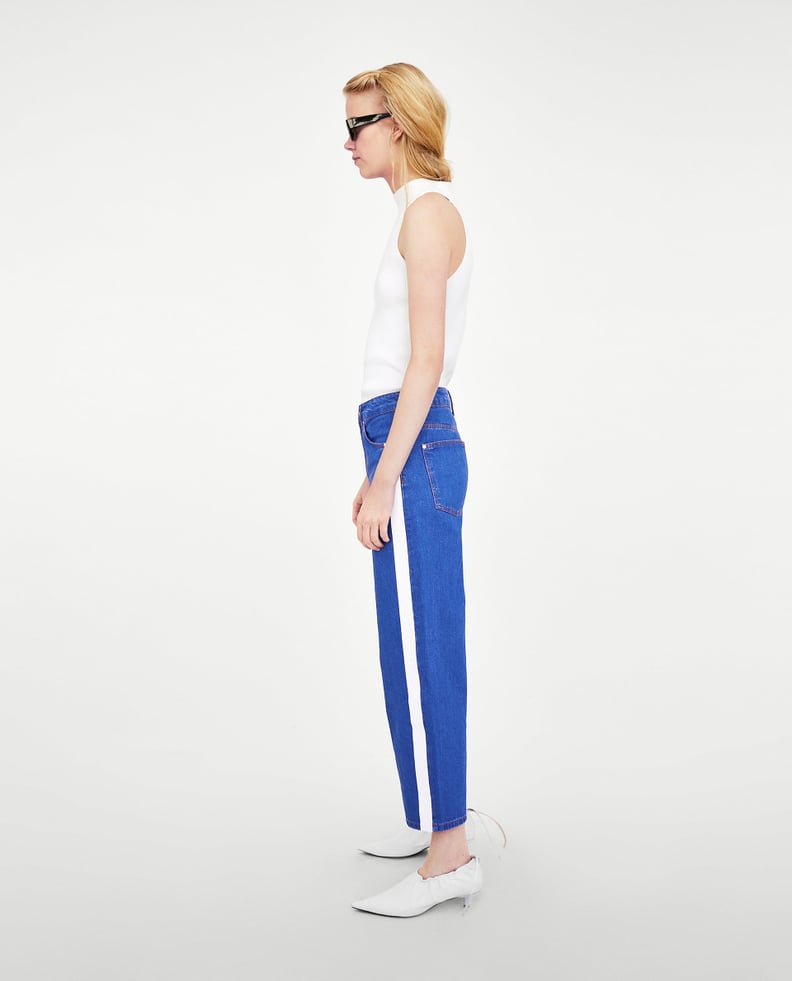 Zara Wide Leg Hi-Rise Jeans With Side Stripes