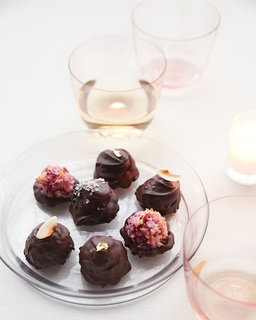 Raspberry Macaroons in Chocolate Shells