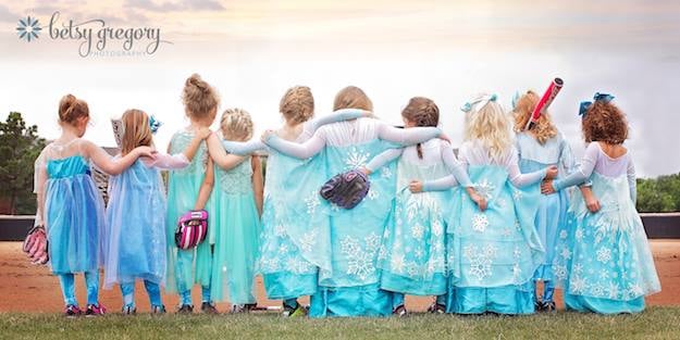 Girls' Frozen-Inspired Softball Team Photo