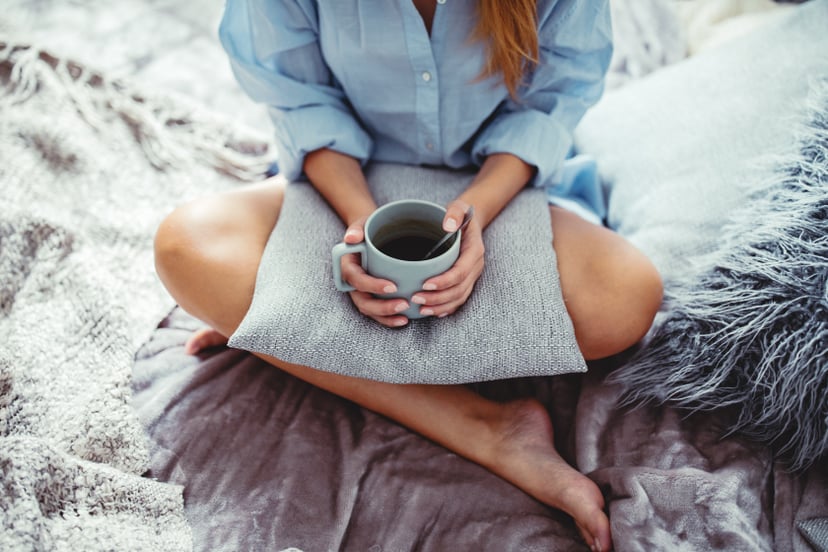 Cozy morning with coffee in the bed