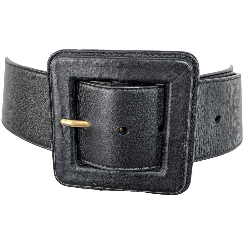 Black Chunky Square Buckle Belt by Yves Saint Laurent