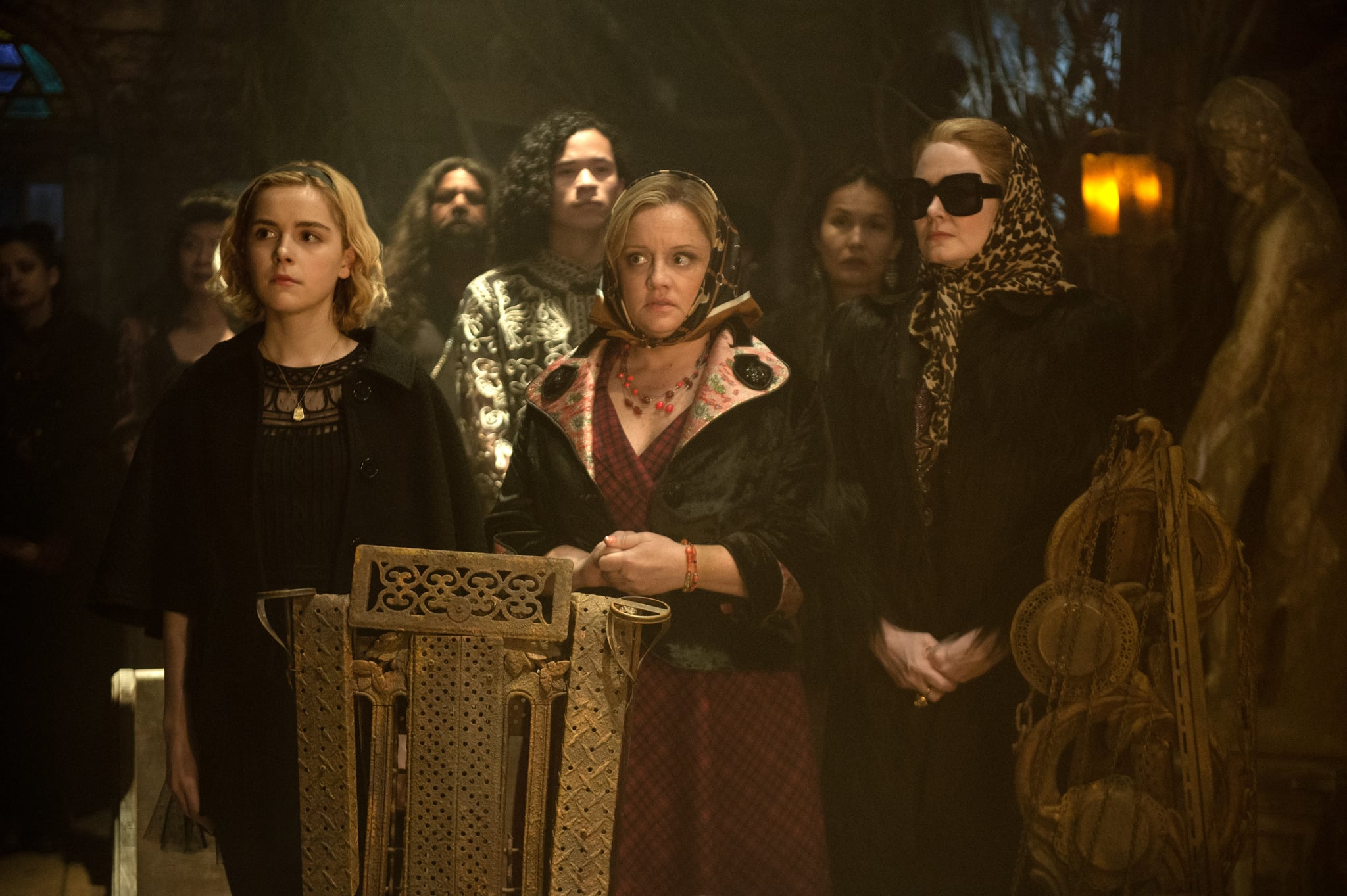 CHILLING ADVENTURES OF SABRINA, (left to right): Ross Lynch, Kiernan Shipka in 'Chapter Two: The Dark Baptism', (Season 1, Episode 102), aired October 26, 2018). ph: Diyah Pera / Netflix / courtesy Everett Collection