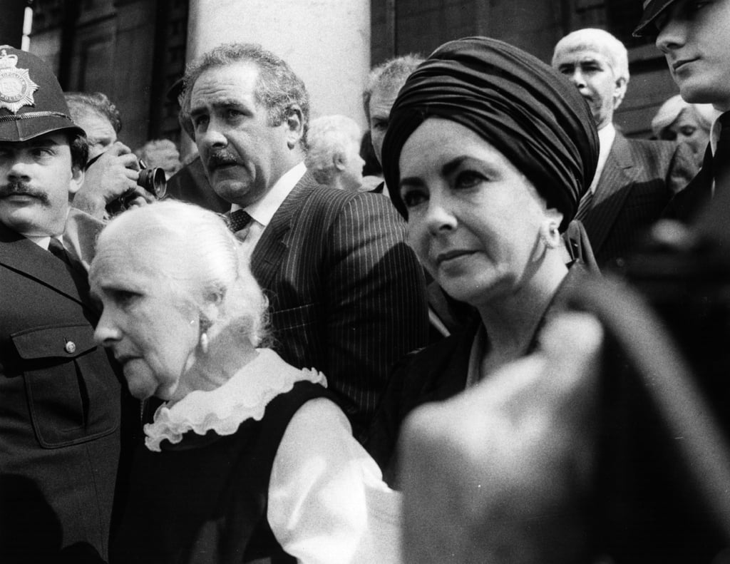 For Richard Burton's memorial service in 1984, Liz covered her hair in a black turban.