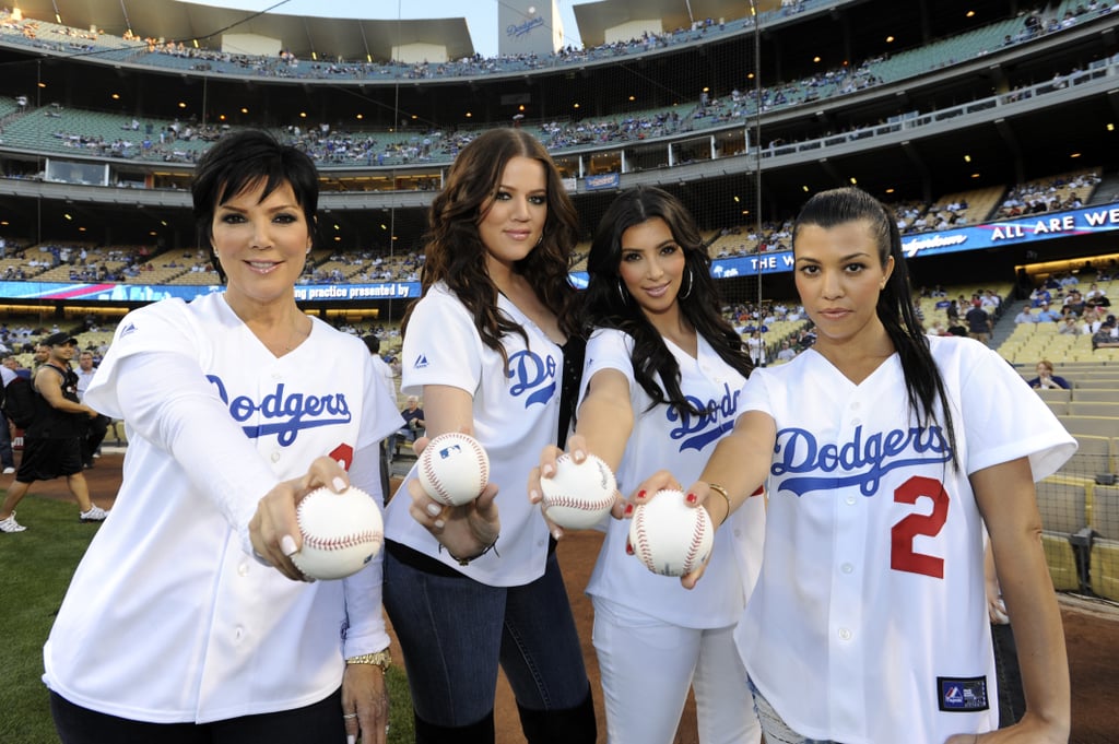 Kim Kardashian, her mom, Kris Jenner, and sisters Kourtney Kardashian and Khloé Kardashian all got in uniform for the LA Dodgers game in May 2009.