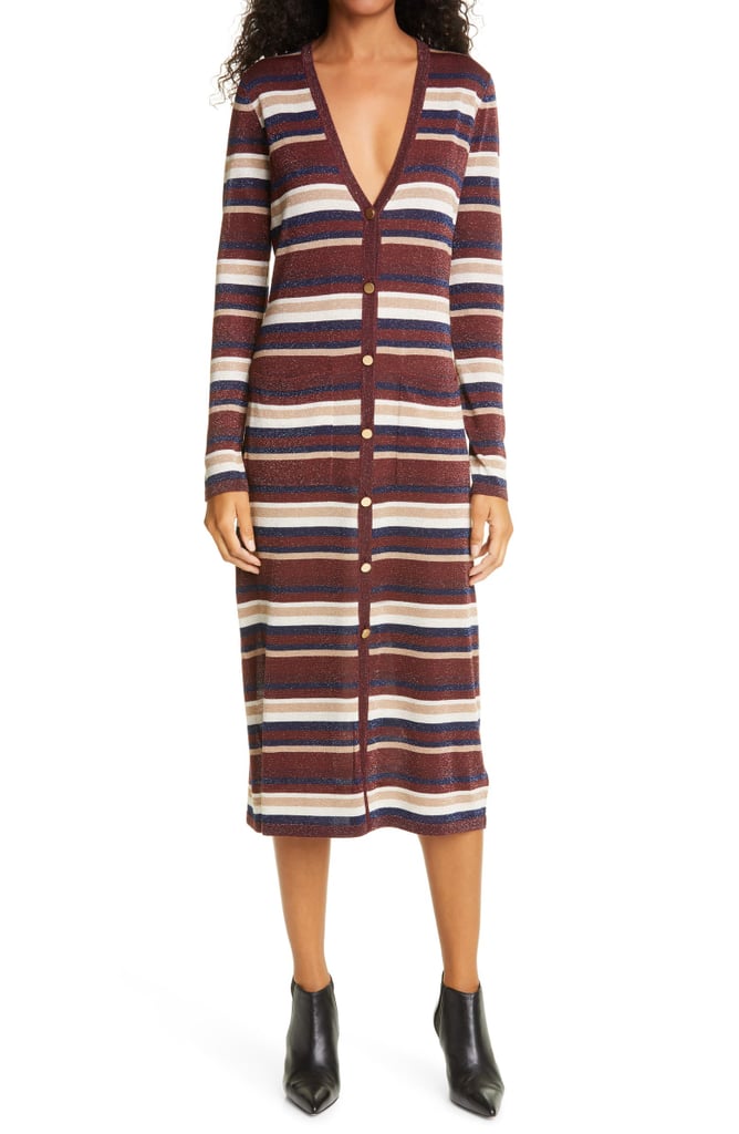 L'Agence VNeck Stripe Long Sleeve Midi Sweater Dress Cheap Sweater