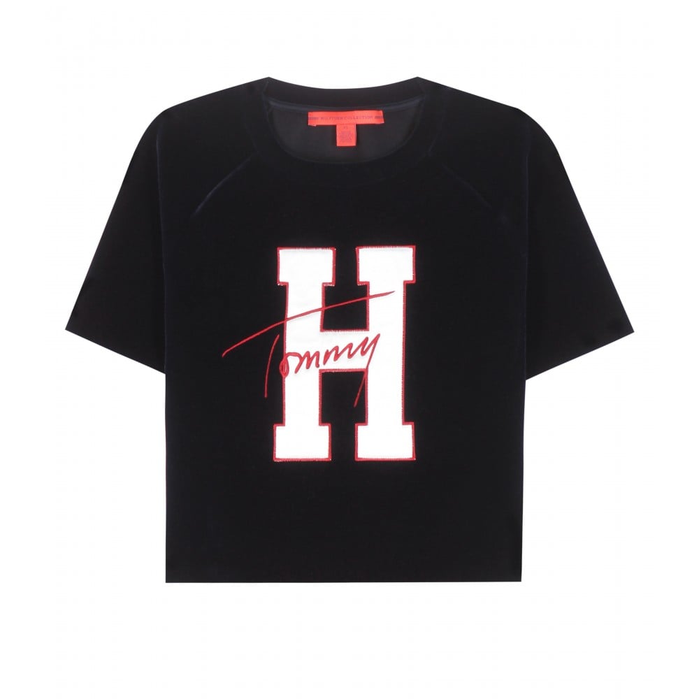 Tommy x MyTheresa Embroidered Velvet Short Sleeve Sweater ($289)