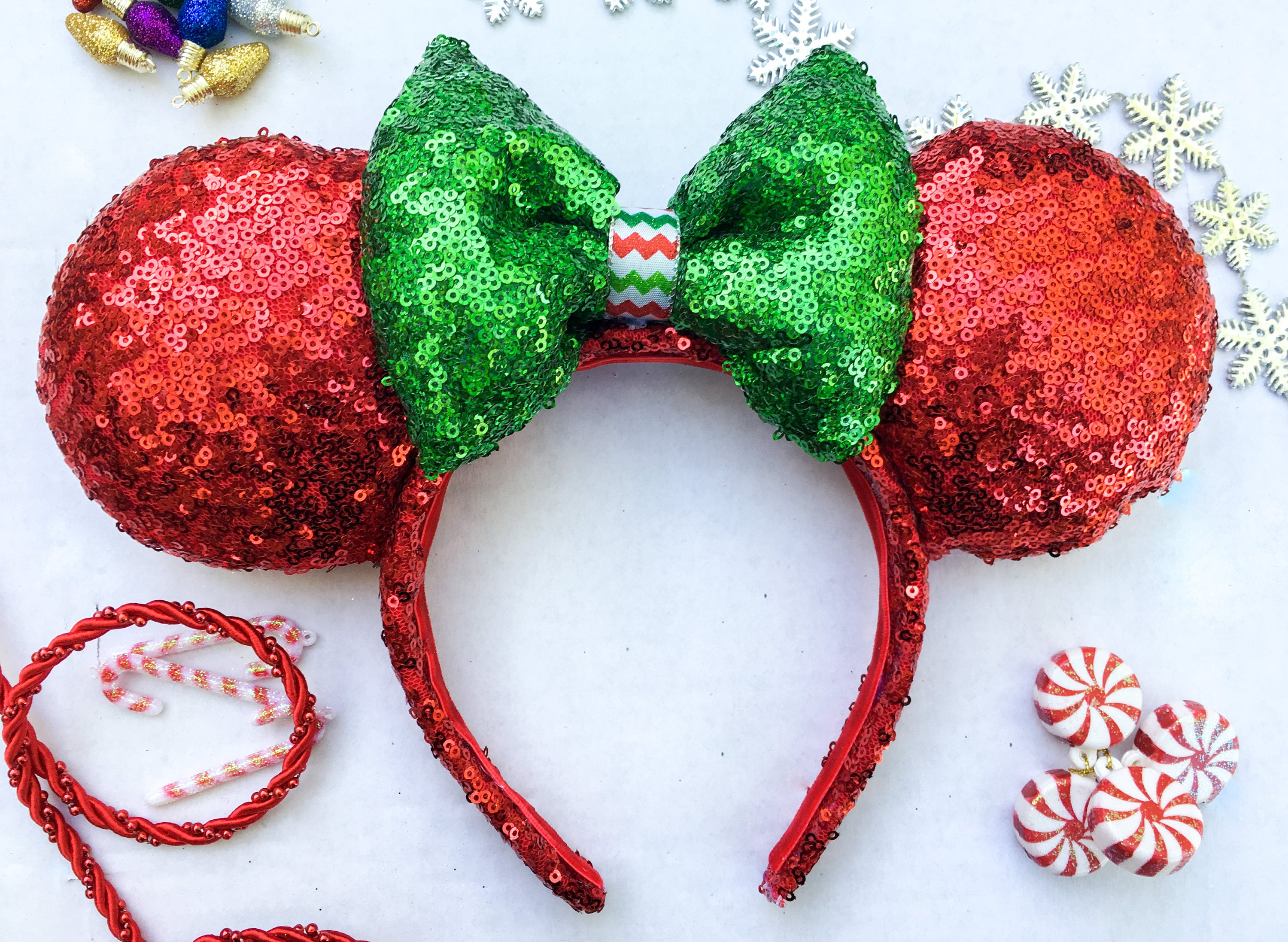 Disney Red and Green Sequin Minnie Ears and Blue Disneyland Ears Disney- Parks Emerald Green Sequins Ears Edition Minnie  main image 2