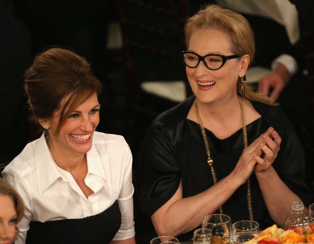 Julia Roberts and Meryl Streep shared a laugh. Celebrities Backstage at the Golden Globes 2014