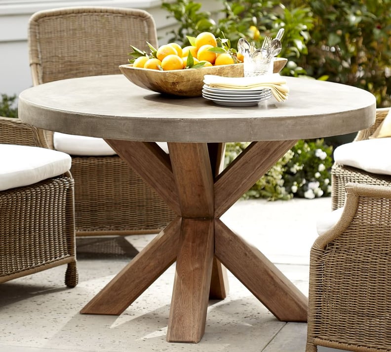 Pottery Barn Abbott Indoor/Outdoor Concrete & Acacia Round Dining Table