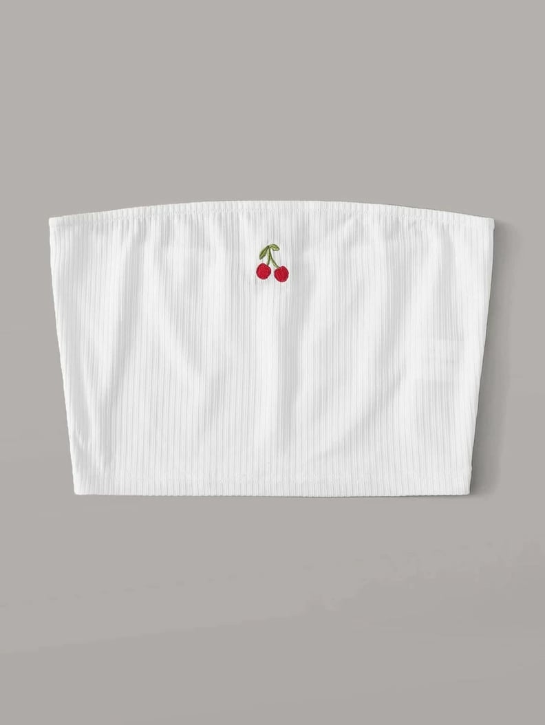 SHEIN Embroidered Cherry Detail Tube Top