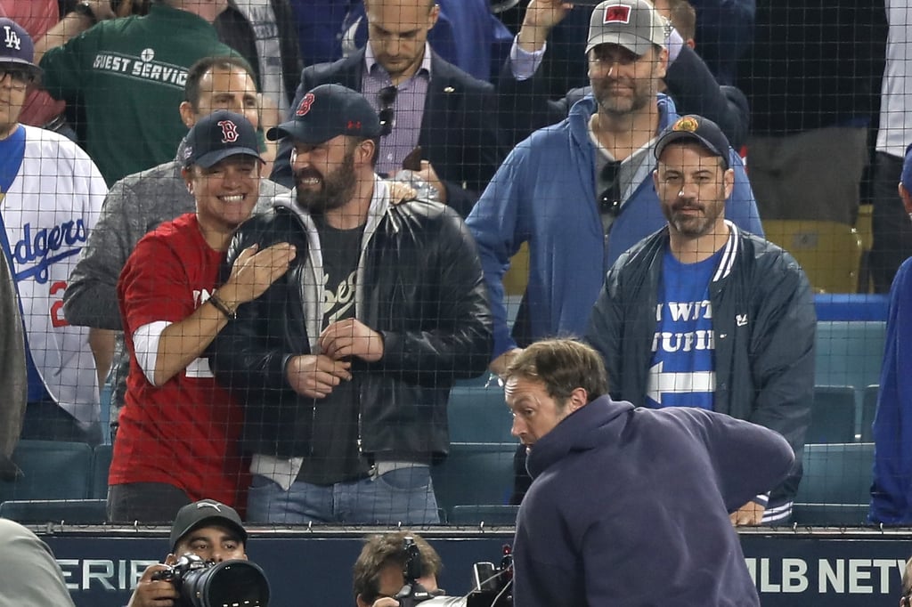Matt Damon, Jimmy Kimmel, and Ben Affleck at World Series