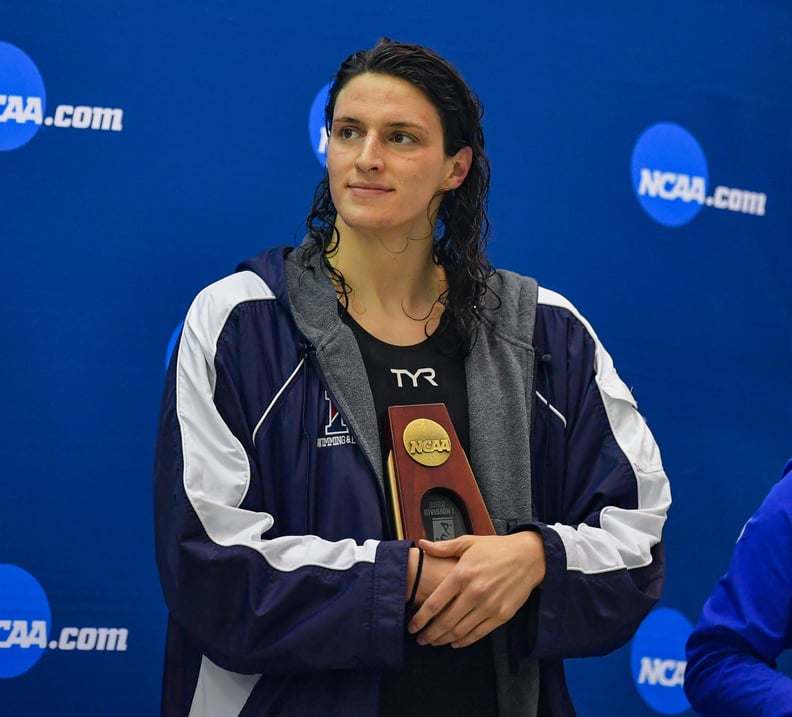 ATLANTA, GA - MARCH 18:  University of Pennsylvania swimmer Lia Thomas reacts after finishing tied for 5th in the 200 Freestyle finals at the NCAA Swimming and Diving Championships on March 18th, 2022 at the McAuley Aquatic Center in Atlanta Georgia.  (Ph